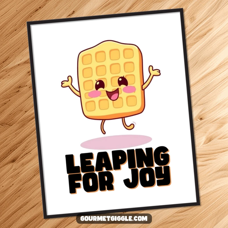 Funny Poster of a cheerful waffle character performing a happy little bounce, bringing morning cheer to any space.