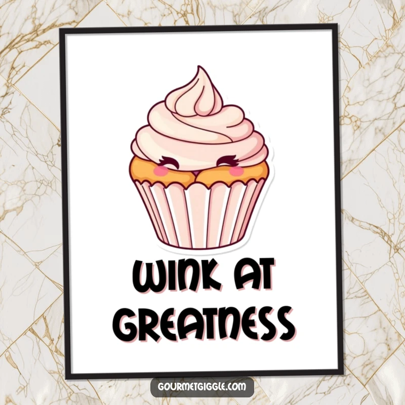 Funny Winking Cupcake Poster: A tantalizing cupcake with a frosting swirl winks playfully, adding a touch of sweet humor to wall art.