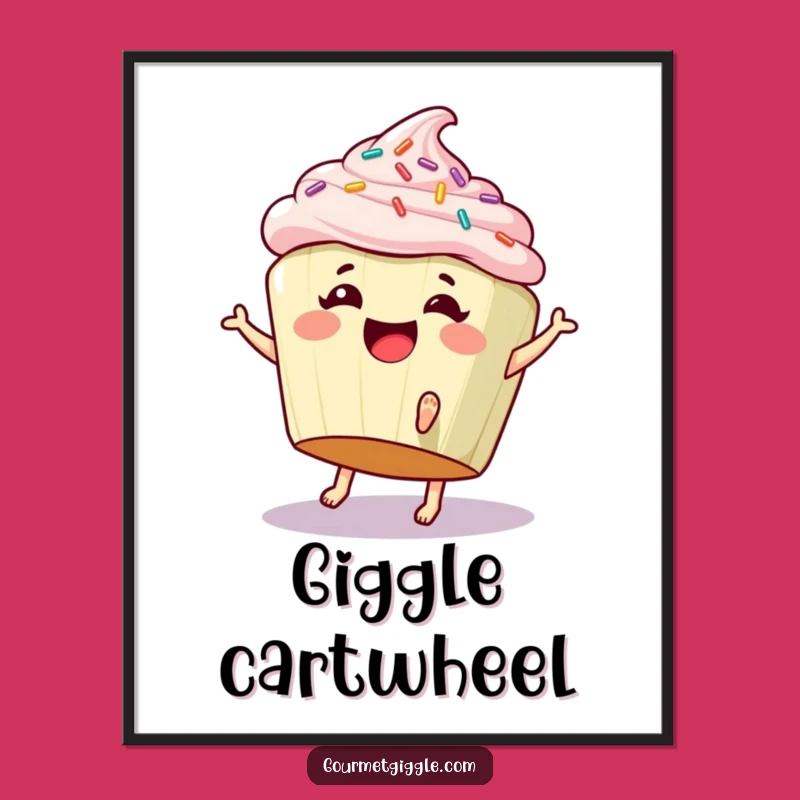 Funny Cupcake Cartwheel Poster - Giggling Treat for a Cheerful Wall