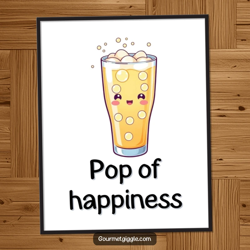 Funny poster art of a glass of soda with cheerful fizzing and bubbles, a refreshing and humorous piece of decor.