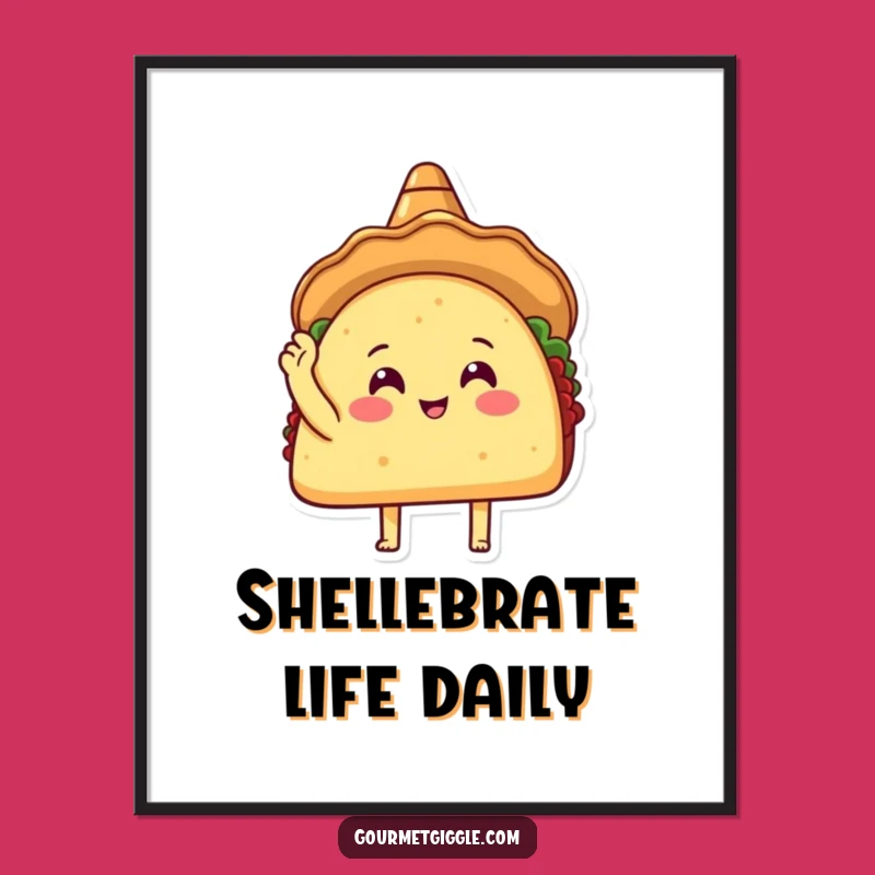 Funny Taco Sombrero Poster - Happy Taco Tapping Shell Art, Vibrant Funny Wall Gift