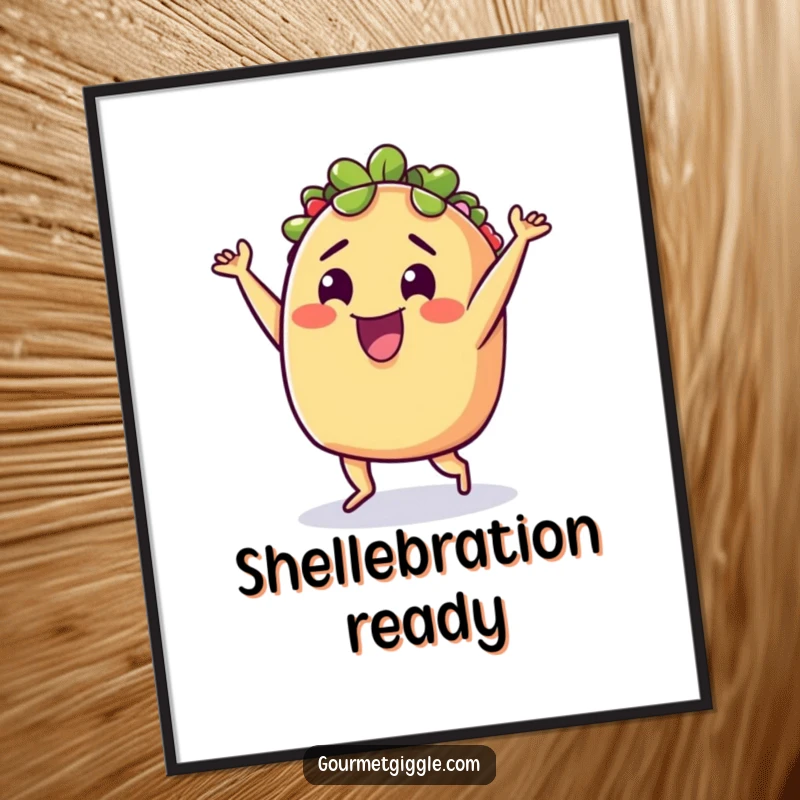 Funny Poster: A delighted taco captured mid-dance, radiating festive energy and delicious Mexican food cheer.