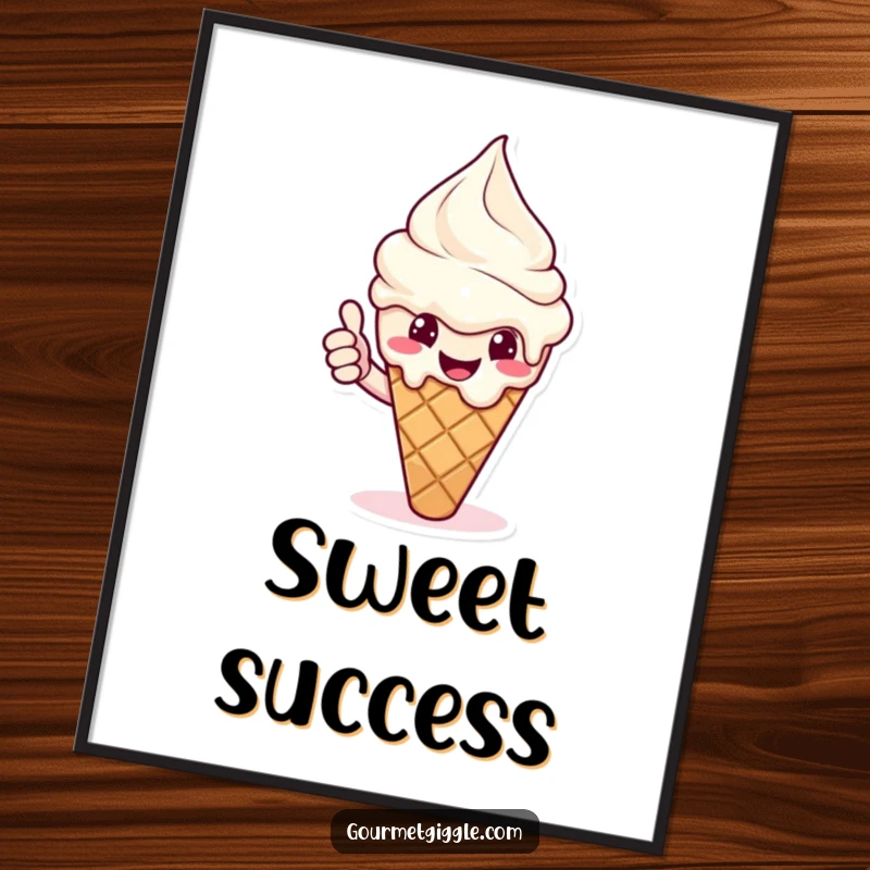 Funny ice cream poster featuring a melting cone giving a cheerful thumbs up. Sweet, positive, and fun wall art.