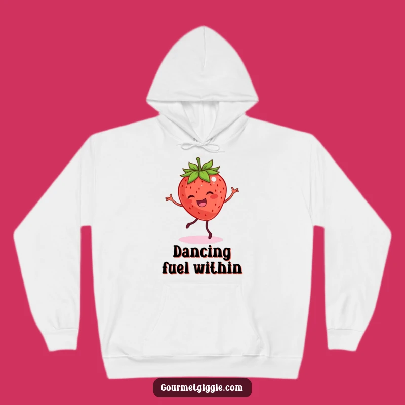 Cozy Funny Dancing Strawberry Hoodie - Warm & Joyful Fruit Fiesta