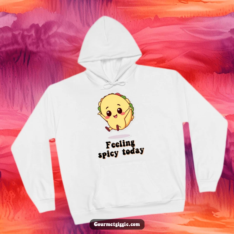 Funny cheerful taco character doing a cartwheel on a hoodie, a cozy and lively design, ideal for a funny gift.