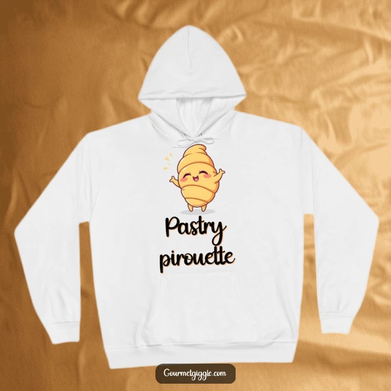 Funny Croissant Hoodie featuring a winking croissant performing a playful dance with a flourish, offering cozy warmth and delightful charm.
