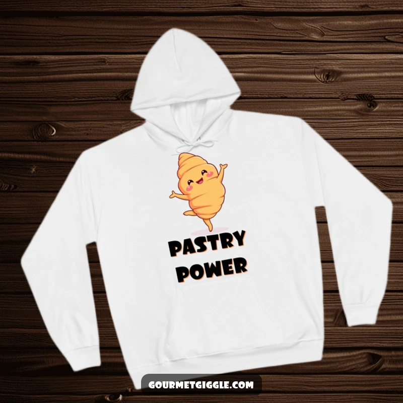 Funny Hoodie: A grinning croissant performing a graceful pirouette, offering cozy warmth and buttery pastry elegance.