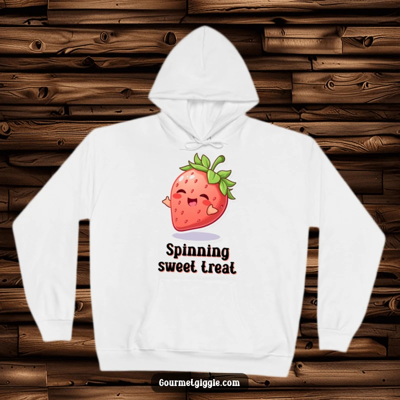 Funny Strawberry Hoodie featuring a giggling strawberry doing a playful spin, offering cozy warmth and delightful fruity charm.