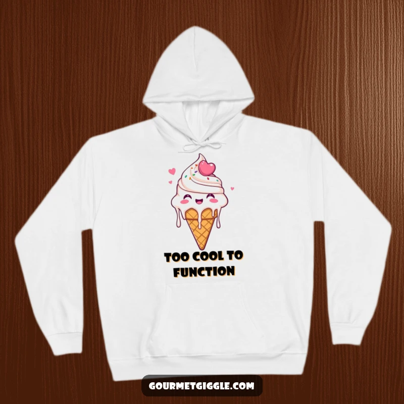 Funny Ice Cream Cone Hoodie showcasing a delighted ice cream cone dripping with glee, offering cozy comfort and a delightful, sweet humor.
