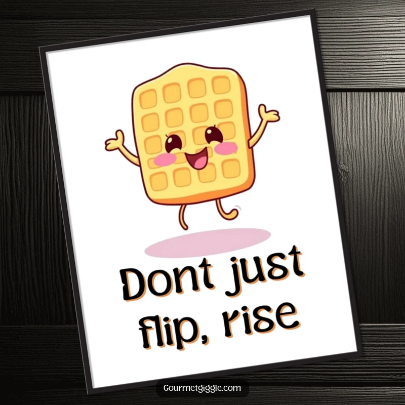 Funny Free Printable Wall Art: A cheerful waffle character doing a happy little bounce, humorous and uplifting decor.