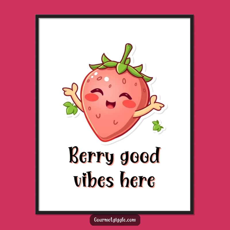 Free Printable Wall Art: Smiling Strawberry Leaf Dance, Funny Downloadable Art