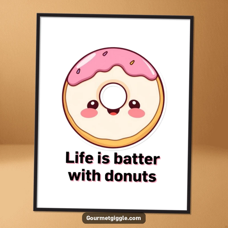 Funny Free Printable Wall Art: A cheerful, round donut character with a delighted expression.