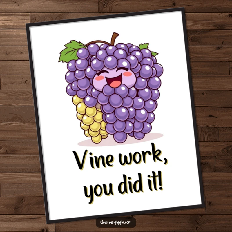 Funny Free Printable Wall Art depicting a bunch of grapes wiggling, bouncing, and dancing with infectious, hilarious joy.