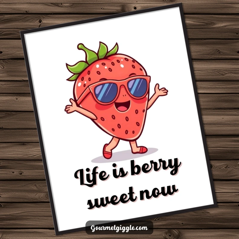 Funny Free Printable Wall Art: A strawberry wearing sunglasses dances with joy, bringing a splash of color and playful energy to any wall.