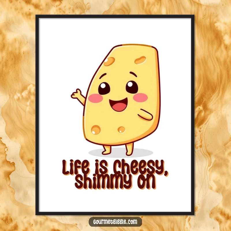 Funny Free Printable wall art featuring a smiling cheese wedge in a jubilant shimmy, bringing a playful vibe to any space.