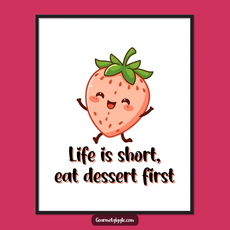 Free Printable Wall Art: Dancing Strawberry Character - Funny Downloadable Decor