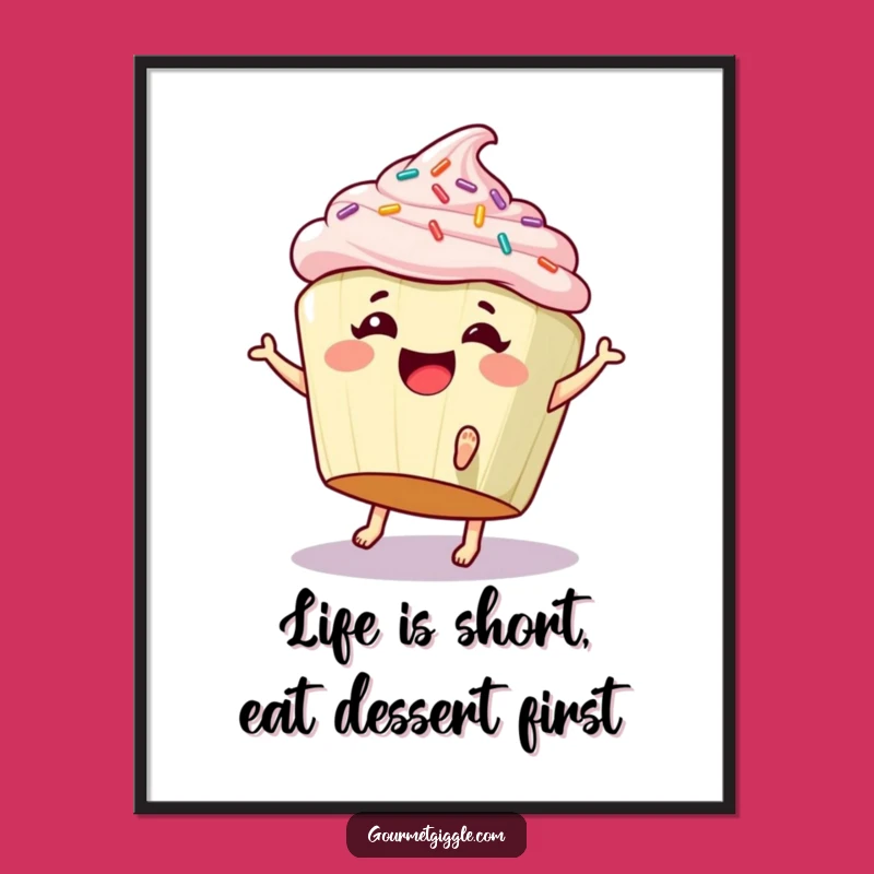 Free Printable Wall Art: Cartwheeling Cupcake - Funny Treat Downloadable Decor