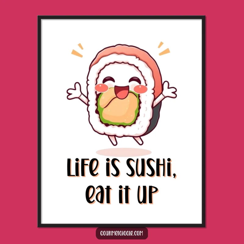 Free Printable Sushi Art: Funny Jumping Roll Downloadable Wall Decor