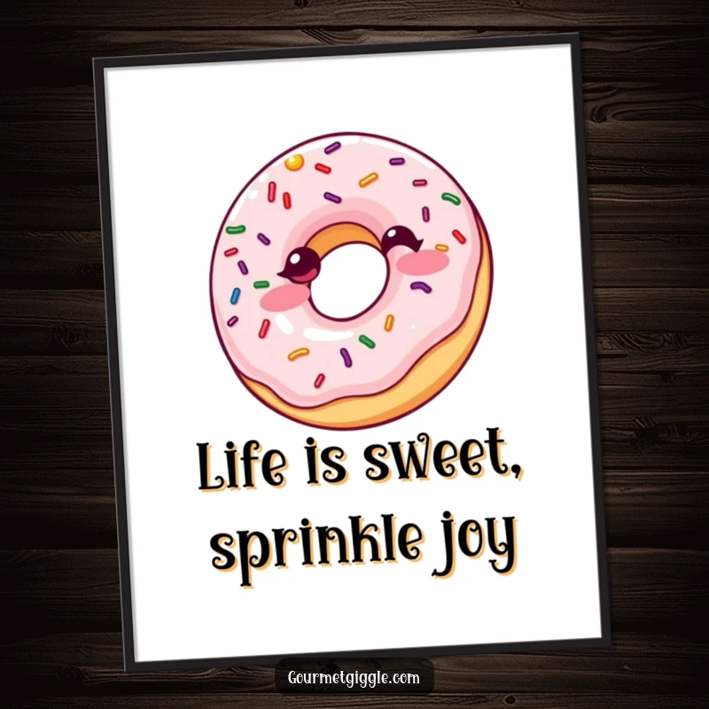 Funny Free Printable Wall Art: A giggling donut with bouncing sprinkles, perfect downloadable kitchen decor.