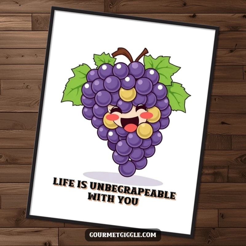 Funny free printable wall art: a vibrant bunch of grapes happily rolling around, bringing joy and laughter to your decor.