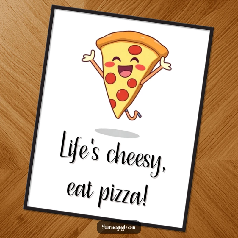 Funny Free Printable Wall Art: A joyful slice of pizza mid-jump, bringing a taste of happiness to your decor.