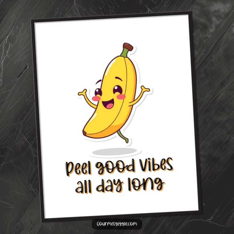 Funny Free Printable Wall Art: A smiling banana character performs a goofy jig, adding vibrant, humorous decor.