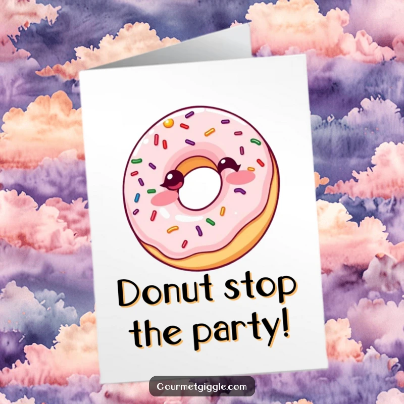 Funny Free Printable Birthday Card: A giggling donut with sprinkles bouncing, a downloadable sweet gift.