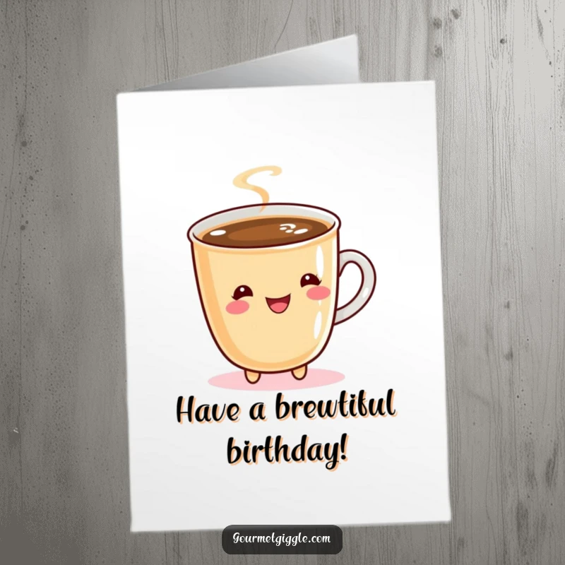 Funny Free Printable Birthday Card: A bubbly coffee cup joyfully twirls, sending birthday cheer.