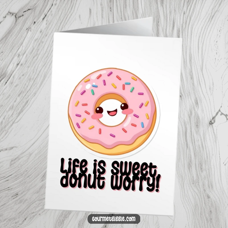 Funny Free Printable Birthday Card: A happy donut with sprinkles, playfully bouncing on its hole with joy.