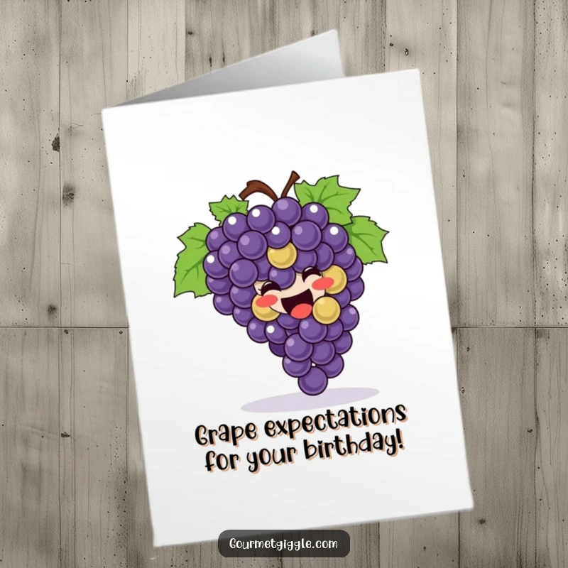 Funny free printable birthday card: a bunch of happy grapes joyfully rolling around, ready to celebrate your special day.