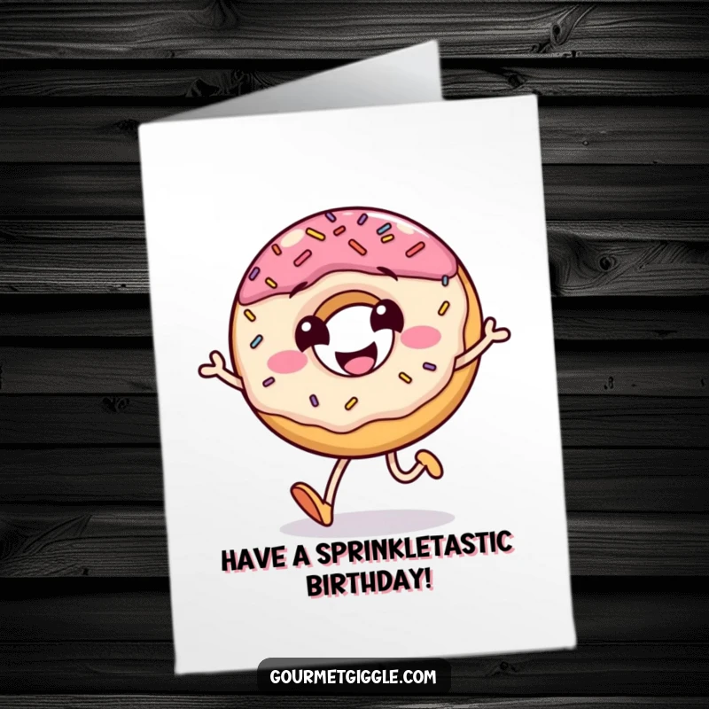 Funny Free Printable Birthday Card: A Grinning Donut With Sprinkles Mid-Jump