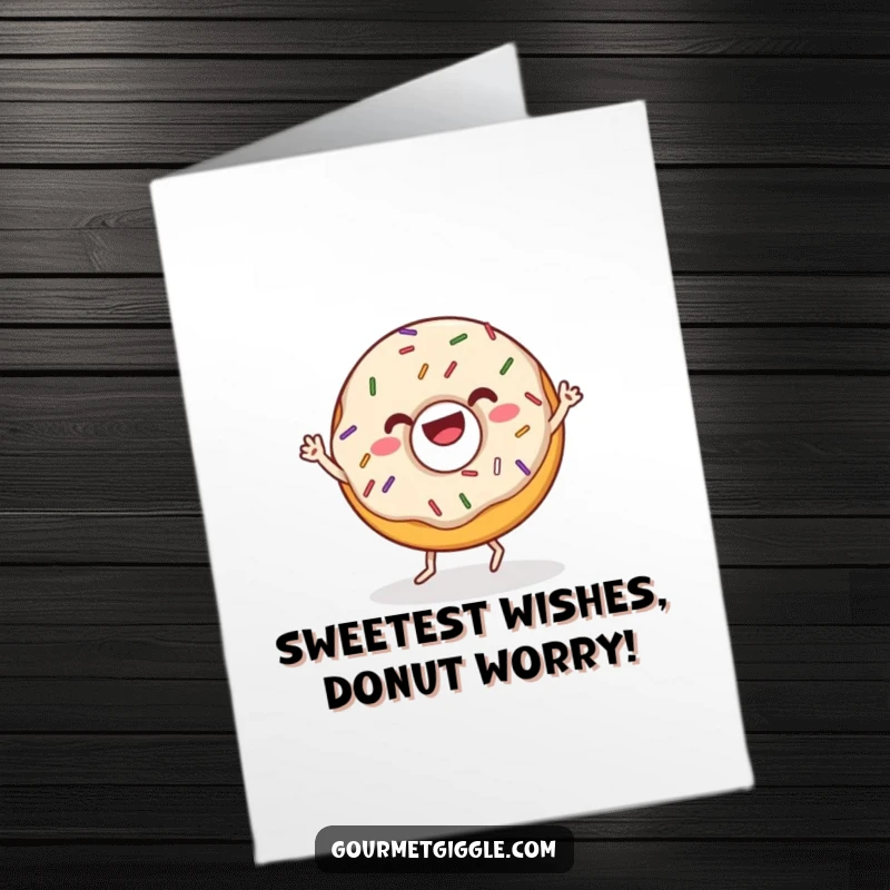 Funny Free Printable Birthday Card featuring a joyful donut with sprinkles doing a happy wiggle dance.