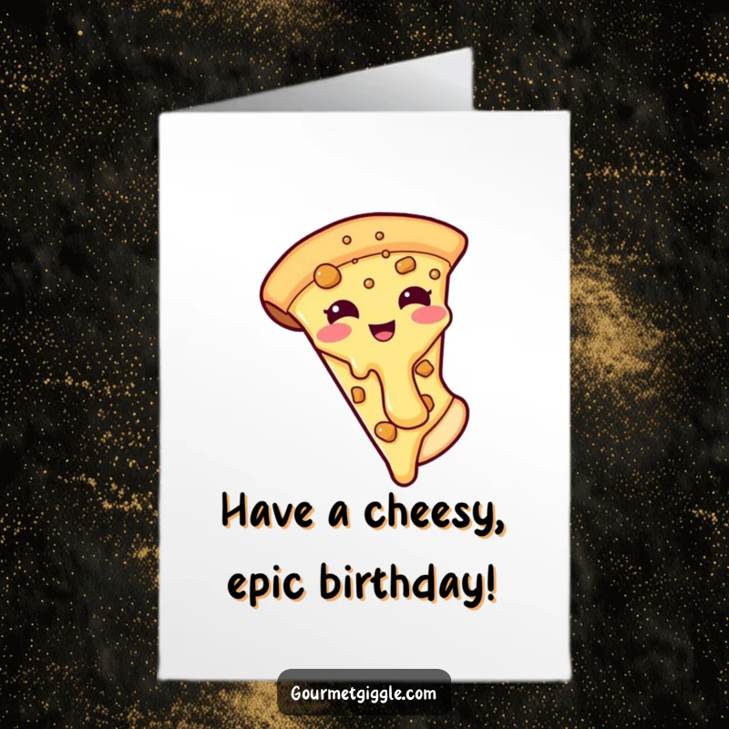 Funny Free Printable Birthday Card: Smiling Pizza Slice With Melty Cheese Falling Off