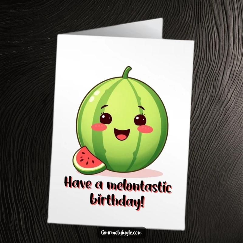 Funny Free Printable Birthday Card: A proud watermelon with a missing slice beams, celebrating a sweet occasion.