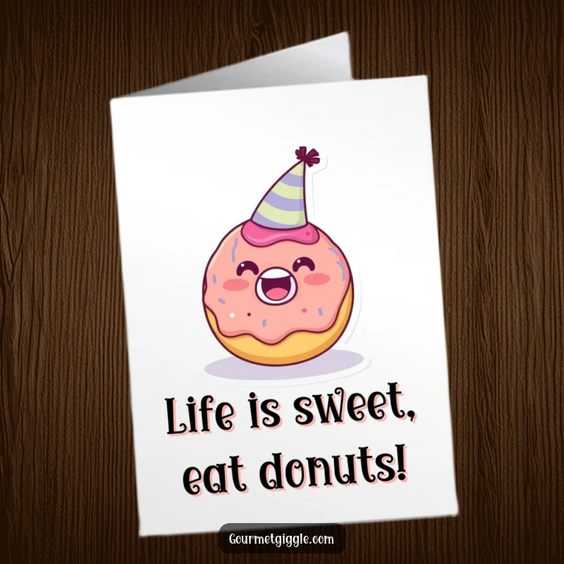 Funny Free Printable Birthday Card: A delighted donut in a party hat, ready for a hilarious DIY gift.