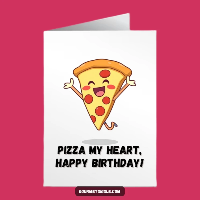 Free Printable Birthday Card: Happy Pizza Jump Funny Downloadable Greeting