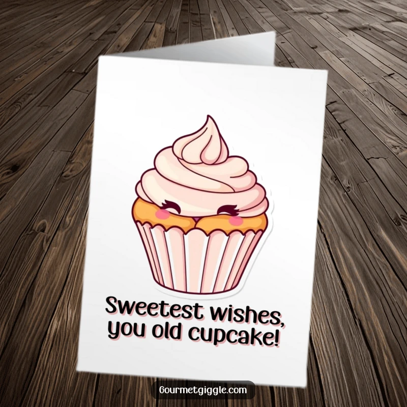 Funny Free Printable Birthday Card featuring a tantalizing cupcake winking playfully with a frosting swirl.
