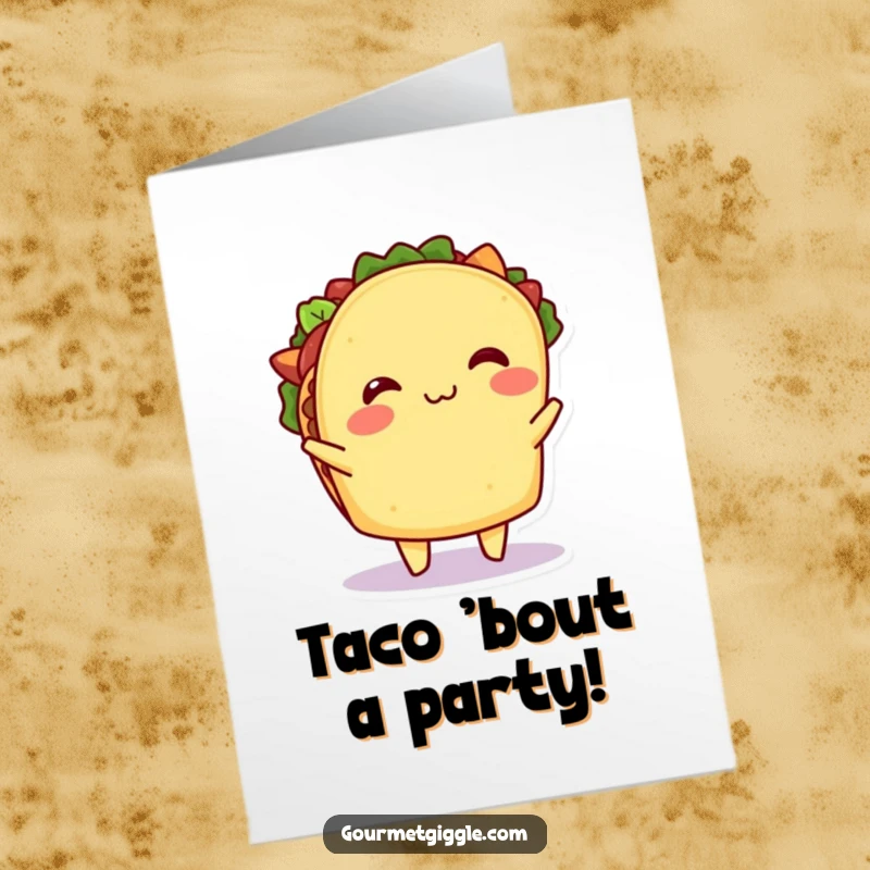 Funny Free Printable Birthday Card: A happy taco doing a joyful shimmy, perfect for a downloadable foodie gift.