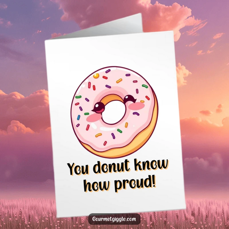 Funny Free Printable Congratulations Card: A giggling donut with bouncing sprinkles, ideal downloadable gift.