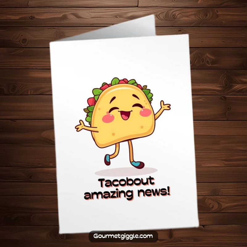 Funny Free Printable Congratulations Card: A winking taco does a salsa dance, celebrating a big win.