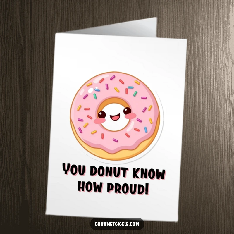 Funny Free Printable Congrats Card: A happy donut with sprinkles bouncing playfully, celebrating a successful moment.