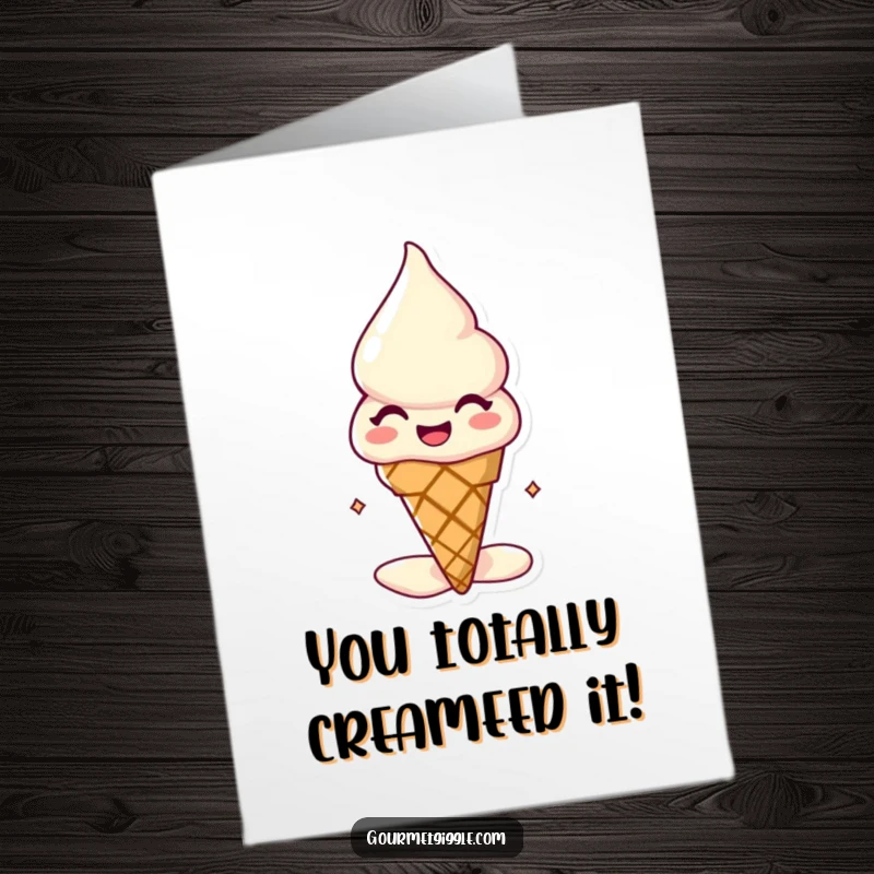 Funny Free Printable Congratulations Card: A joyful, slightly melting ice cream cone expressing delight, perfect for celebrating achievements.