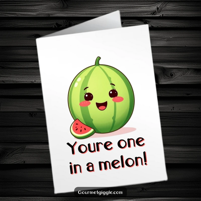 Funny Free Printable Congratulations Card: A proud watermelon with a missing slice beams, celebrating your success.