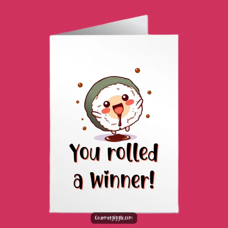 Free Printable Congrats Card: Sushi Cartwheel Success, Funny Downloadable Celebration