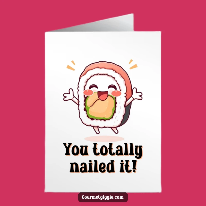 Free Printable Congratulations Sushi Card: Funny Jumping Roll Downloadable