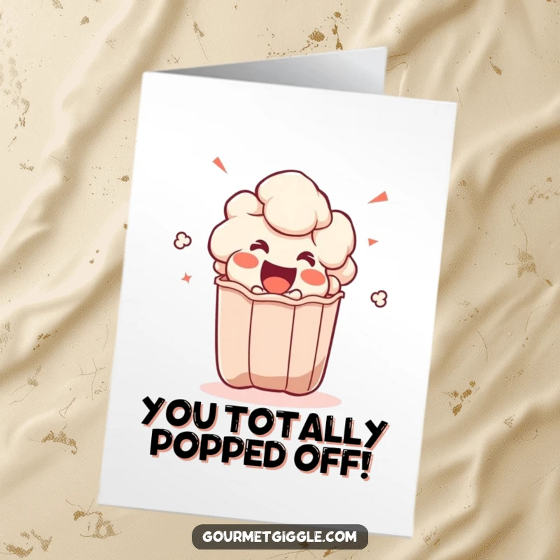 Funny Free Printable Congratulations Card with an excited popcorn kernel popping out of a bag, celebrating success with gusto.