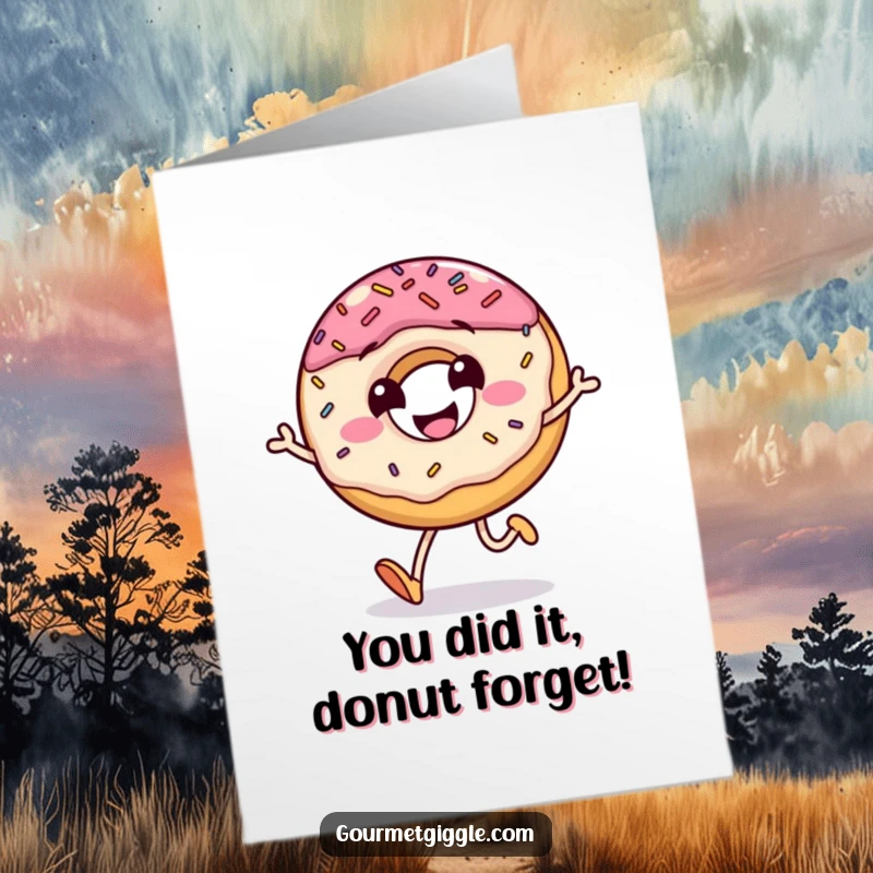 Funny Free Printable Congratulations Card: A Sprinkled Donut Performing a Joyful Jump