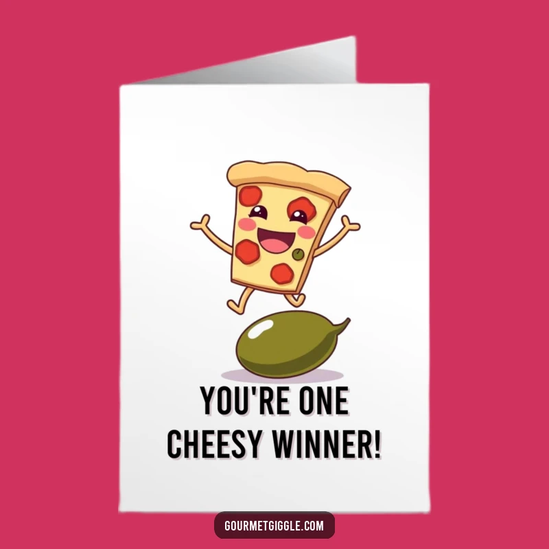 Free Printable Congrats Pizza Card: Leaping Slice - Funny Downloadable