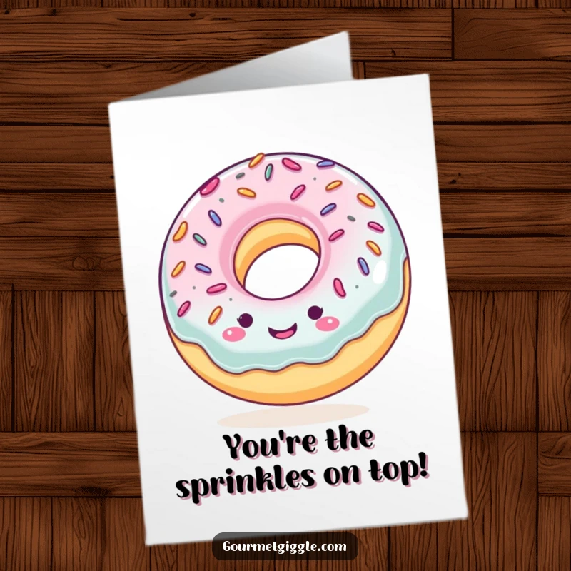 Funny Free Printable Congrats Card: A smiling donut with sprinkles bounces rhythmically to celebrate a big win.