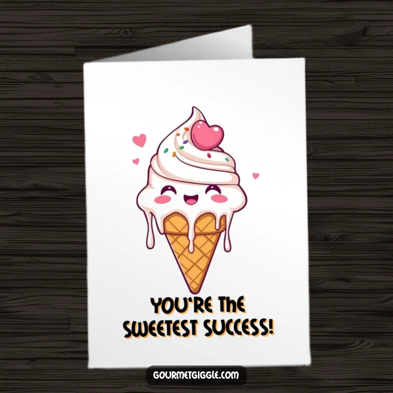 Funny Free Printable Congratulations Card: An ice cream cone dripping with glee celebrates a wonderful achievement with cheerful, melting delight.